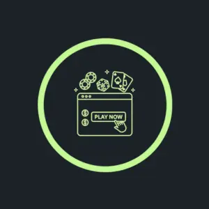 Botón de jugar ahora de SlotBunny Casino con una ventana del navegador mostrando juegos de casino.