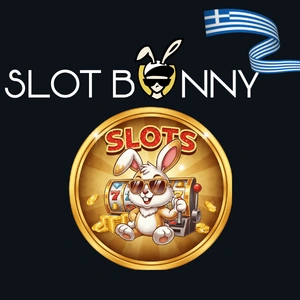 Λογότυπο του Slot Bunny Casino με έναν παιχνιδιάρη λαγό που φοράει γυαλιά ηλίου και μια φρουτάκια μηχανή, που αναδεικνύει την έμφαση της μάρκας στα online φρουτάκια και τα μπόνους.