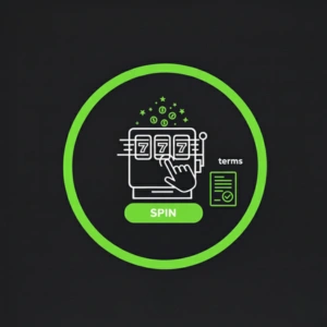 Κουλοχέρης του SlotBunny Casino με κουμπί 'Spin' και εικονίδιο όρων και προϋποθέσεων.