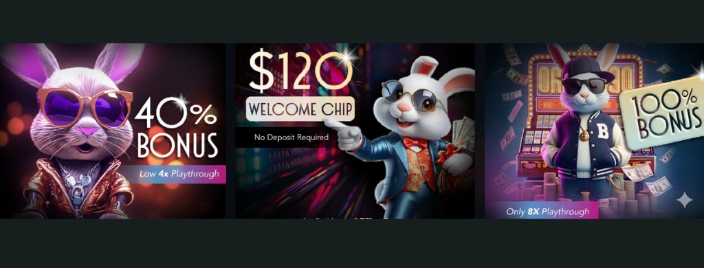 Bonuses of Slotbunny Casino featuring it’s mascot bunny