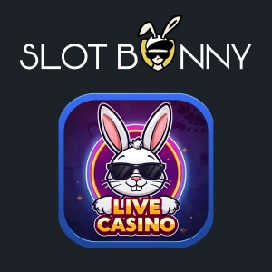 SlotBunny Casino logo with a cool bunny mascot and a "Live Casino" label.